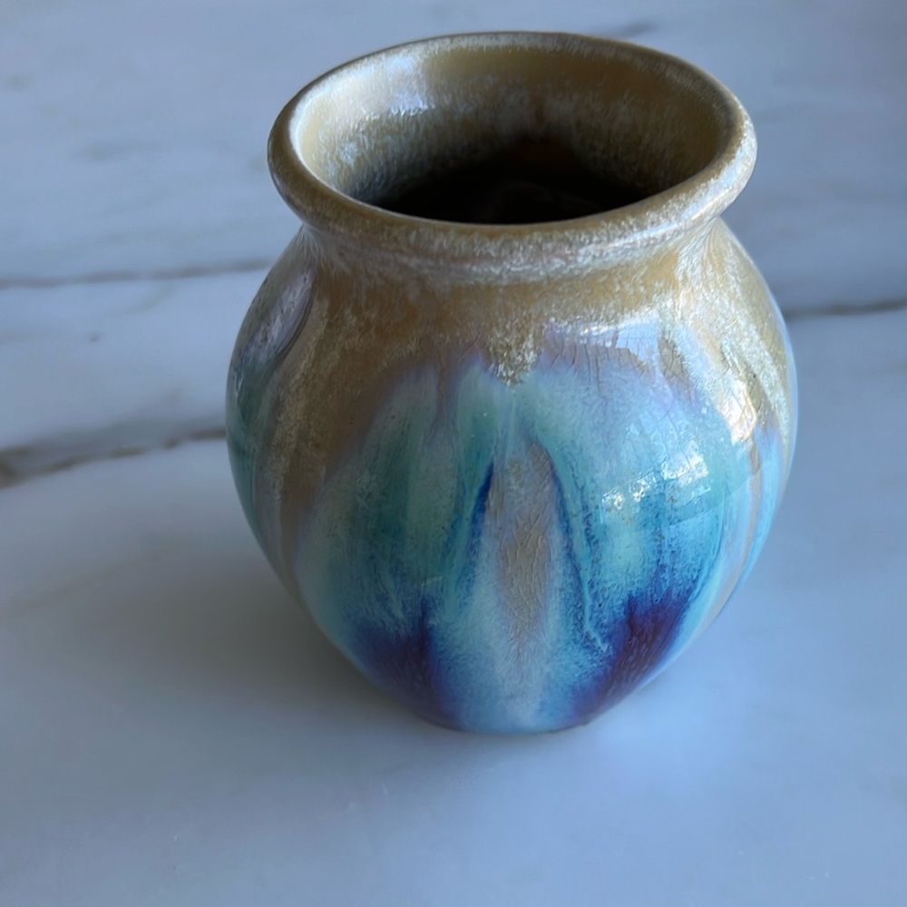 Handcrafted pottery Vase - Blue, Teal & Cream Glaze - great gift